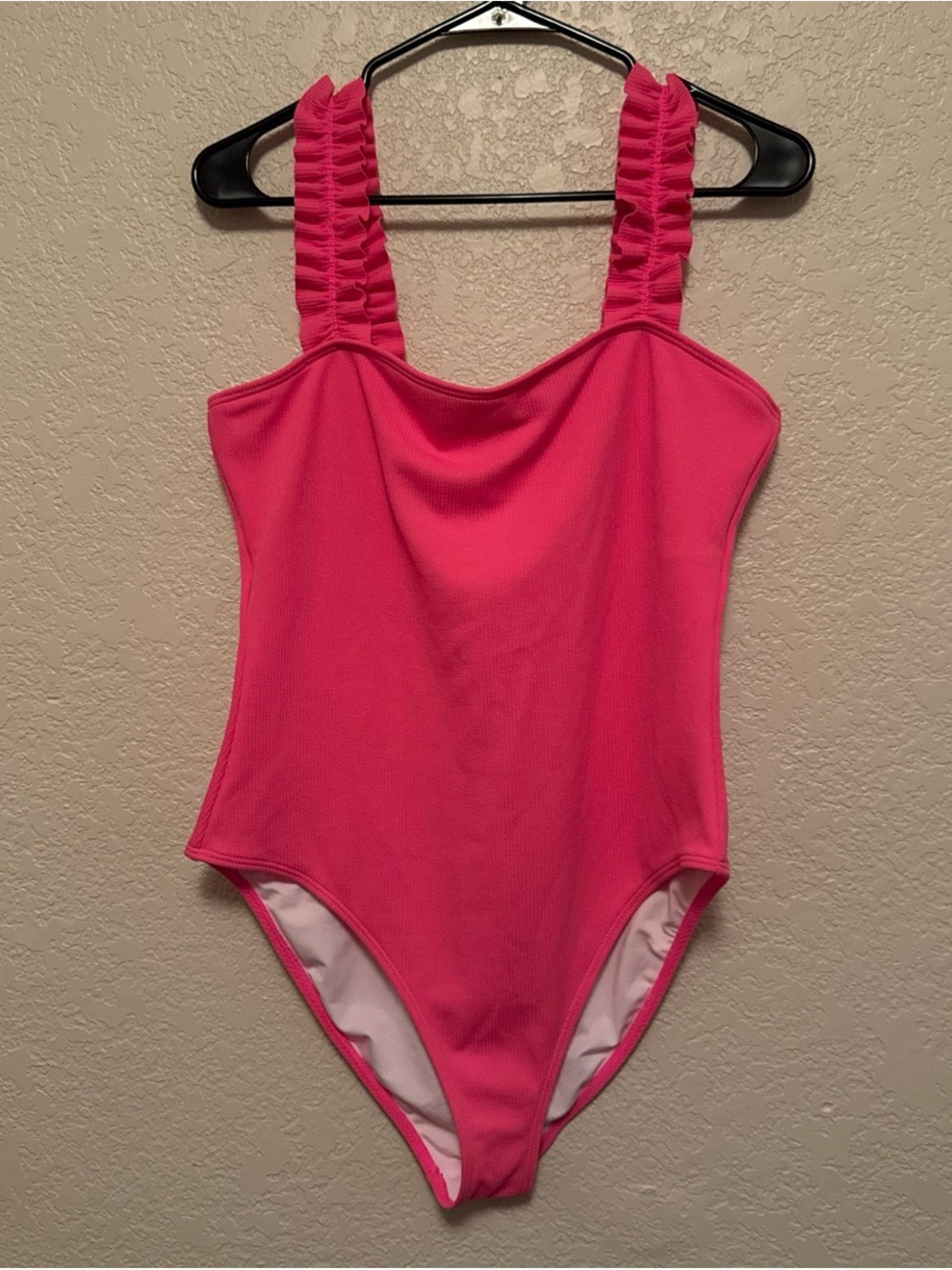 Hot Pink Ruffled Strap One-Piece Swimsuit